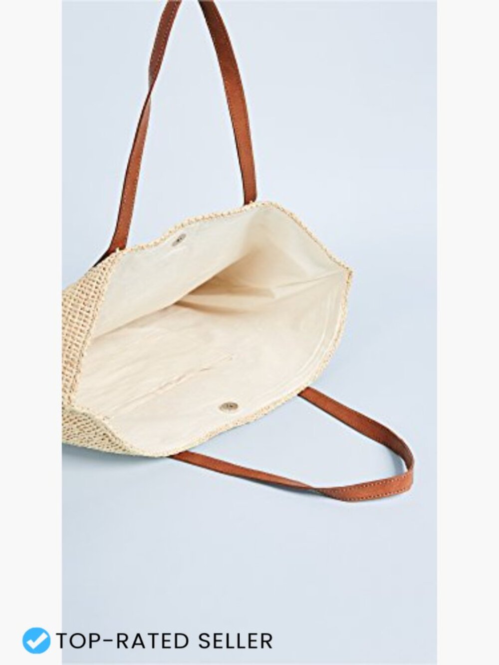 Woven Straw Slouchy Tote Magnetic Closure Leather Handles 20in Length - Picture 6 of 6